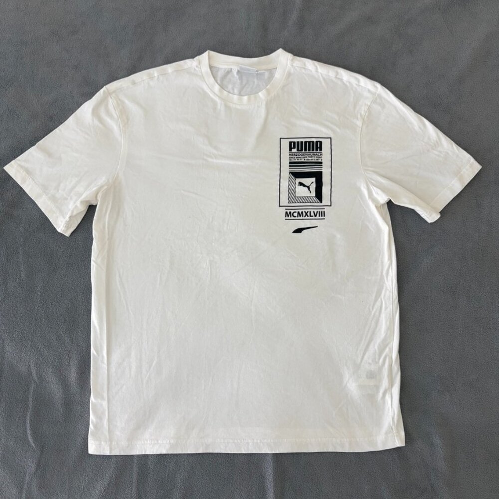 Puma German Logo Tower T Shirt Mens Medium Crew Neck White Cotton